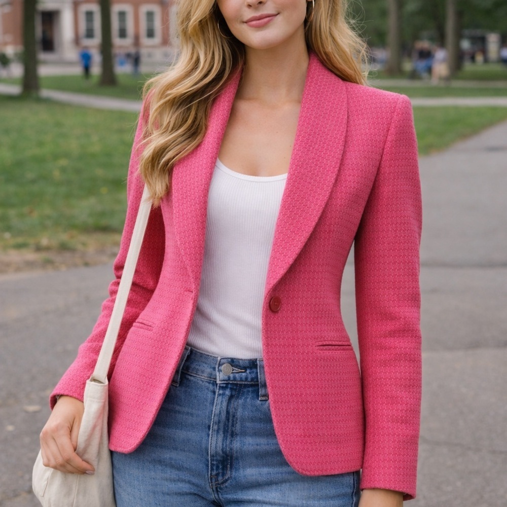 Vintage Pendleton Petite Wool Blazer Barbie Pink Size 6 Made In USA